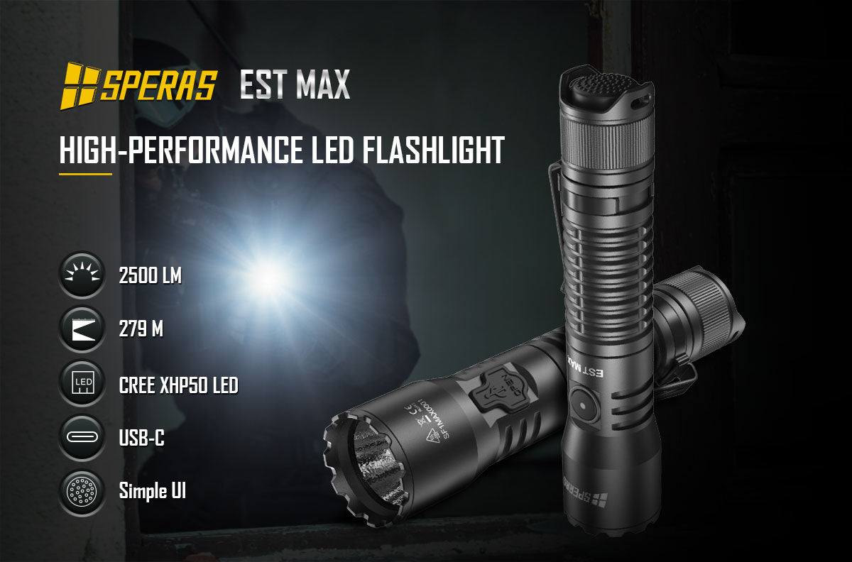 SPERAS EST MAX 2500lm 279m 18650 Battery Professional Flashlight